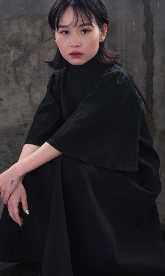 Back Neck Ribbon Blouse Black